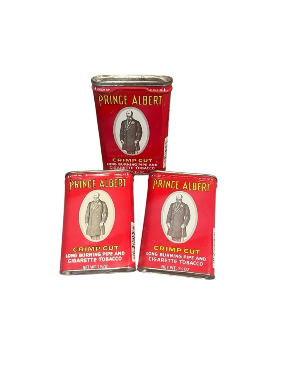 Vintage Prince Albert Crimp Cut 1 1/2 Oz Empty Tobacco Tin Lot of 3 Collectible